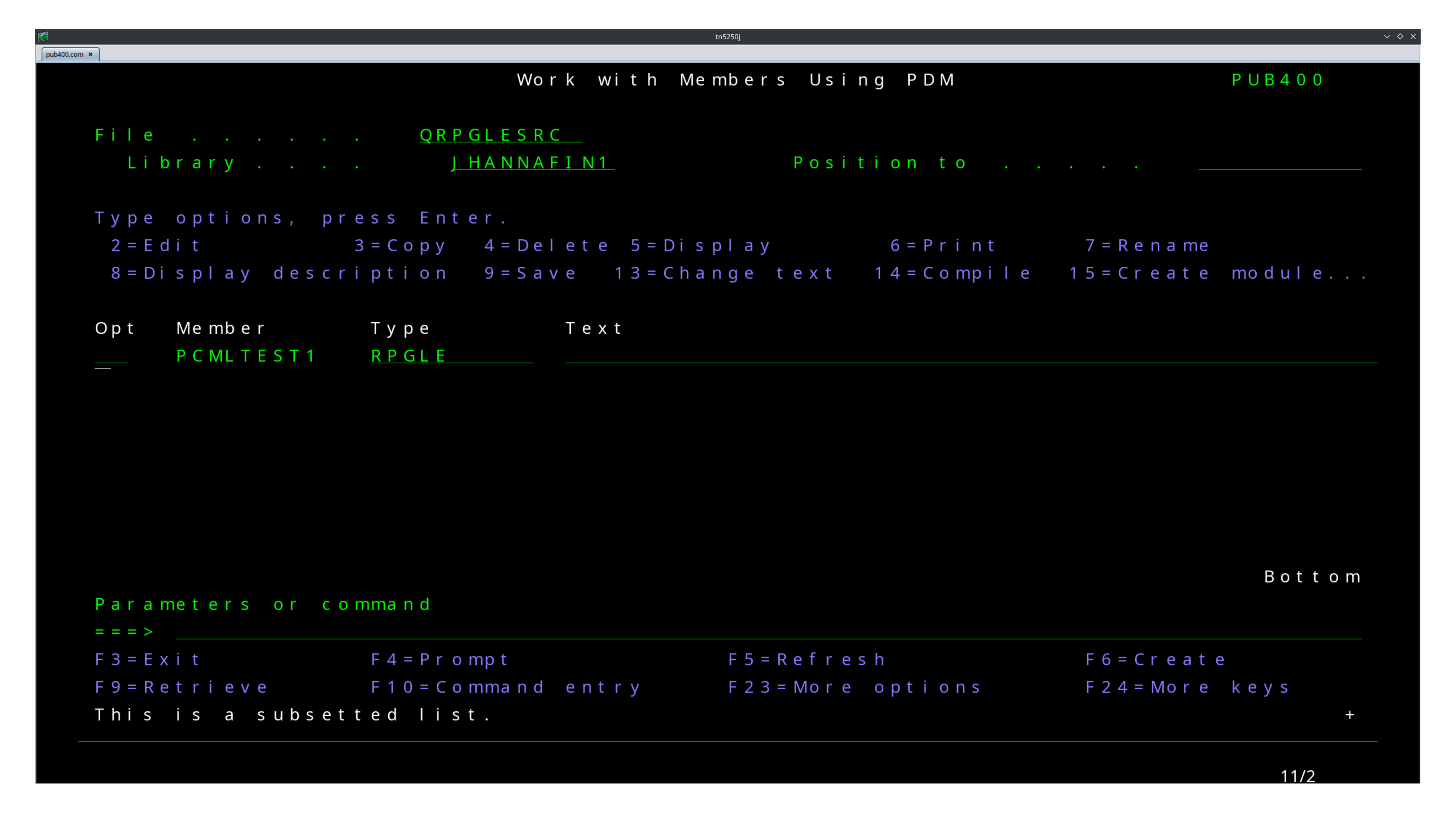 Immediately sent into PDM in the specified library and source file with the member listed